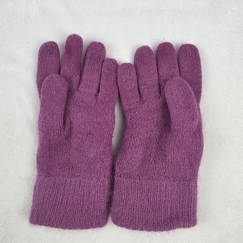 Cozy‎ Soft Purple Angora Gloves With Bow And Pom Poms